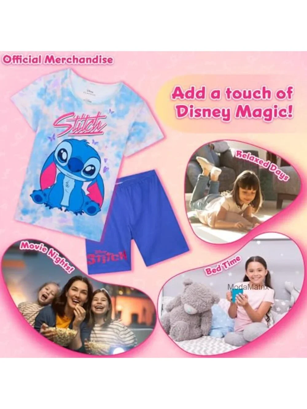 Kids Disney Stitch 2 Piece Pajama Set Short Sleeve Cotton Pjs Shorts